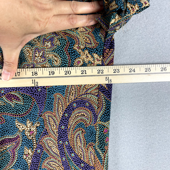 VTG Chez California Paisley Dress Women Large Jewel Tone Pearl Button 70s 80s - Picture 5 of 14